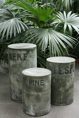 Stylish white podium for showcasing products in a lush and vibrant tropical garden environment