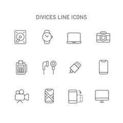 devices line vector icons set , Desktop PC Workstation icons