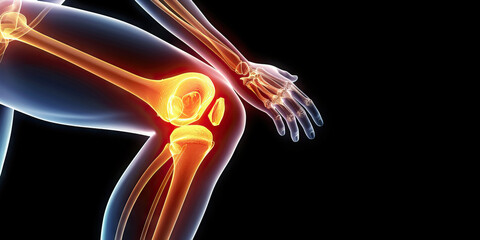 Patella Fracture: The Knee Pain and Inability to Straighten the Leg - Visualize a person with a highlighted patella bone, experiencing intense knee pain and inability to fully straighten the leg