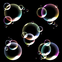 Transparent liquid shapes with light refraction with rainbow gradient imitating soap bubbles