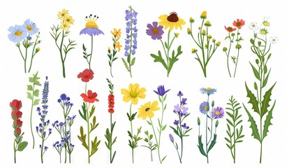 Assorted colorful wildflowers collection 