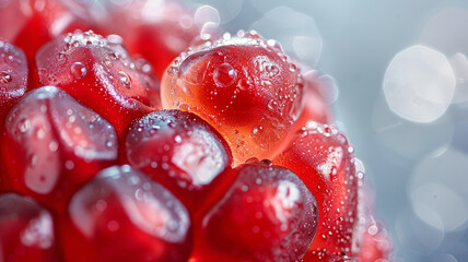 Close-up of pomegranate seeds with water droplets