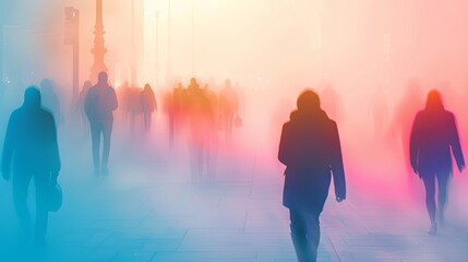 Colorful urban silhouette scene with anonymous people