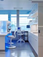 Research medical laboratory with equipment, beakers and microscopes