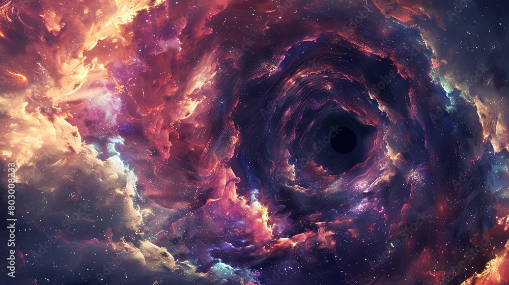 Wall mural majestic cosmic black hole engulfing vibrant galaxy clusters