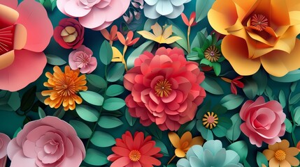 Create a colorful and vibrant floral pattern using paper flowers