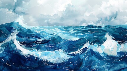 Ocean waves in dynamic watercolor style