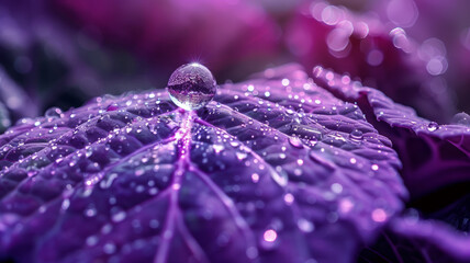 Water droplet on a purple leaf.