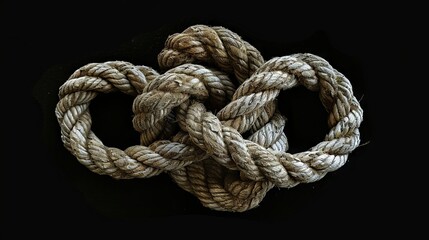 Obraz premium Intricate knotwork of textured ropes on black background