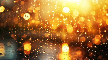 Obraz premium Golden bokeh lights with water droplets background