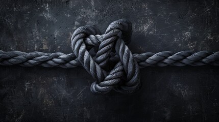 Strong nautical heart shaped knot on dark textured background