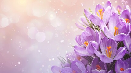 Radiant purple crocus flowers blooming in springtime glow