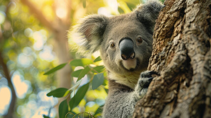 Fototapeta premium Koala clinging to a tree