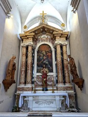 The altar in the side chapel of the Franciscan Church of the Little Brothers in the Old Town of Dubrovnik, Croatia