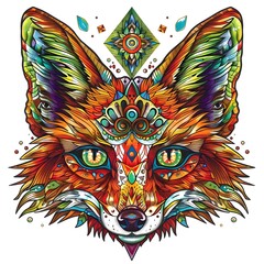 A colorful fox head with a floral pattern on it generative ai
