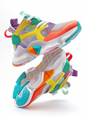 Sports fashion sneakers on a white background. The concept of bright fashionable sneakers,