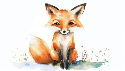 Naklejka premium A watercolor painting of a cute fox