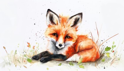 Naklejka premium A watercolor painting of a red fox