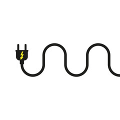 Electrical power plug with a long curved wavy wire. Isolated vector illustration on white background.