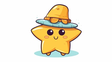 Cute star wearing summer outfit holiday cartoon vector icon illustration science holiday isolated
