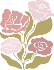 Flower arrangement retro 70s groovy roses design for prints. Vector aesthetic contemporary roses bouquet.