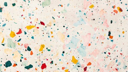 abstract terrazzo pattern, colored stone splashes on a beige background, marble background with multi-colored spots