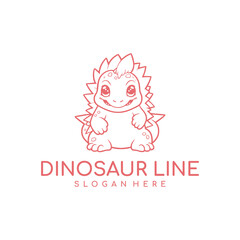 Cute dinosaur line logo vector illustration