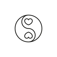 Fototapeta premium Two hearts inside yin yang. Outline vector on a white background.