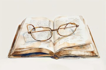 Obraz premium An open book with a pair of glasses on it.