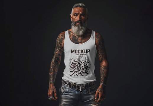 Old Man in a Sleeveless T-Shirt with Generative AI