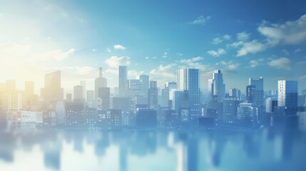 Fototapeta premium A beautiful cityscape with a blue sky and white clouds. The sun is shining brightly and the city is bustling with activity.