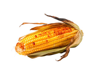 Grilled corn cobs with charred kernels on a transparent background are a delicious grilled vegetarian treat. Generative AI