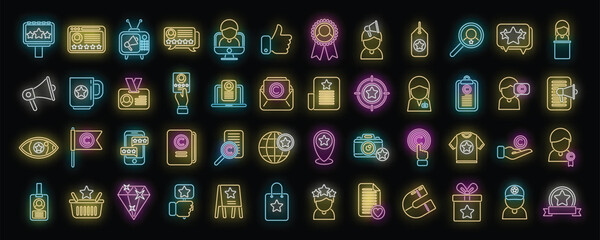 Brand ambassador icons set outline vector. Influence pr. Megaphone brand neon color on black