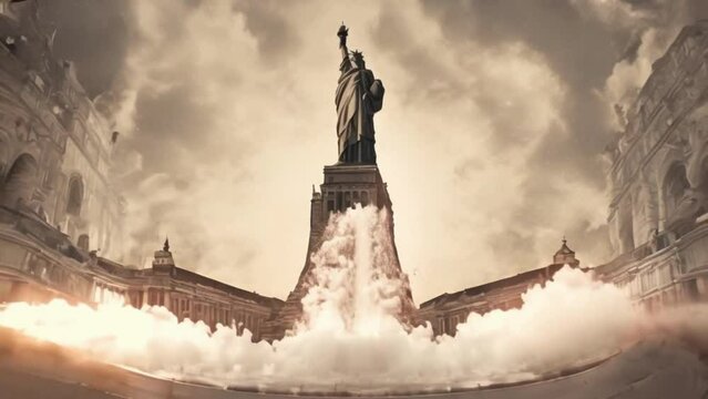 3D mapping projection that visually depicts the evolution of a famous landmark through multiple historical epochs