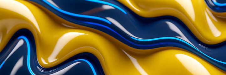 Abstract background with blue and yellow fluid wave pattern