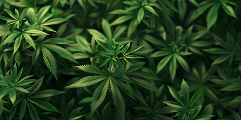 Lush Green Cannabis Leaves Nature's Bounty, Close-Up Marijuana Leaves Fresh and Vibrant