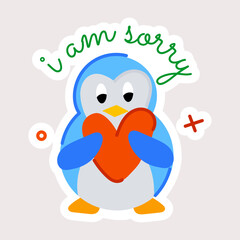 Get this flat sticker of regretting sad penguin 