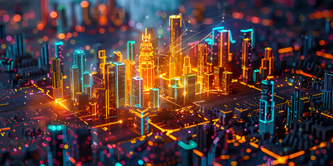 City, technology, urban, modern, futuristic, cityscape, digital, innovation, smart city, urban landscape, skyline, high-tech, city lights, digital city, technology concept, city skyline, urban environ - obrazy, fototapety, plakaty