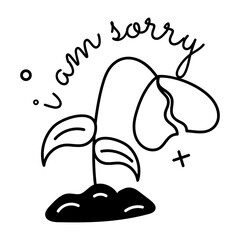 A handy glyph sticker of wilted flower with sorry typography 