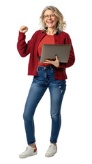 Naklejka premium PNG Woman with laptop photography happy electronics.