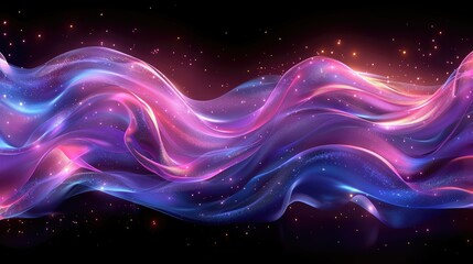 Fototapeta premium Dark purple and blue glossy wallpaper with abstract shapes. Glowing wavy texture