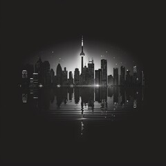 Obraz premium A sleek background featuring iconic skylines of major world cities in monochrome tones, ideal for international business themes