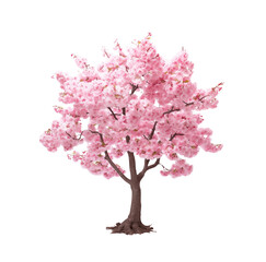 Obraz premium A flourishing pink cherry blossom tree isolated on transparent background, epitomizing the beauty of spring. Generative AI