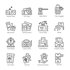 Handy Linear Icons Depicting Travel Tickets

