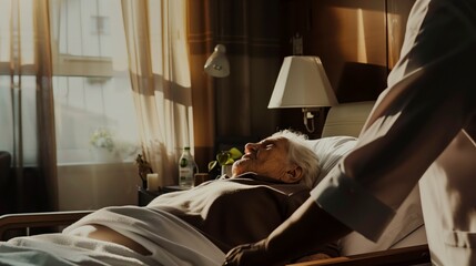 Elderly Patient in Bed with Nurse
