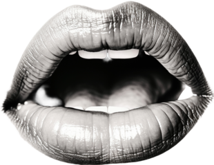 Lips and mouth in scream with monochrome photocopy effect isolated on transparent png background. Elements in stipple halftone brutalist retro design.
