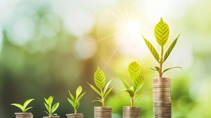 Growing Plants on Stacked Coins Symbolizing Financial Growth