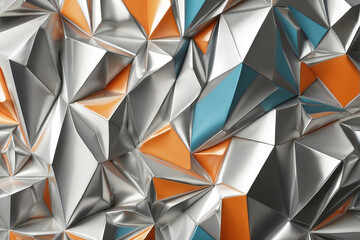 Abstract geometric background with metallic texture in silver, orange and teal color