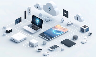 Diverse devices seamlessly integrate with cloud services, enhancing user experience