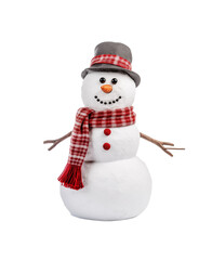 A charming snowman adorned with a knitted hat and scarf isolated on a transparent background, radiating winter joy. Generative AI